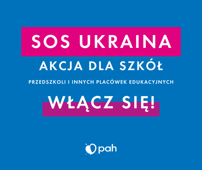 Baner informacyjny z tekstem: SOS Ukraina - akcja dla szkół - włącz się.