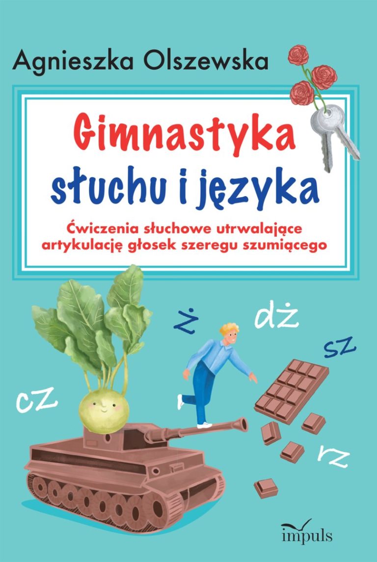 Okładka książki, pt. " Gimnastyka słuchu i języka : ćwiczenia słuchowe utrwalające artykulację głosek szeregu szumiącego ".