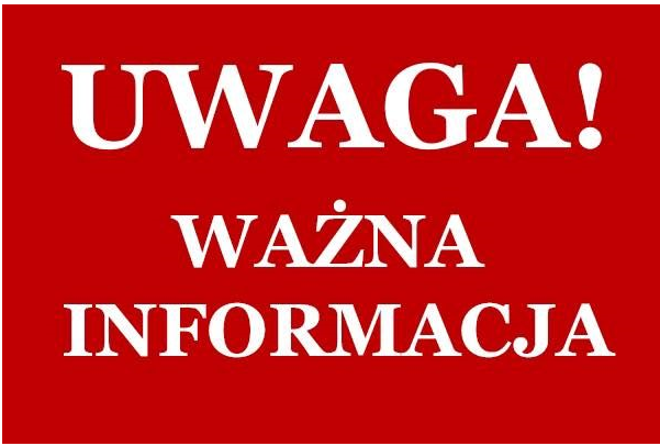 Biały napis na czerwony tle - Uwaga ważna informacja.